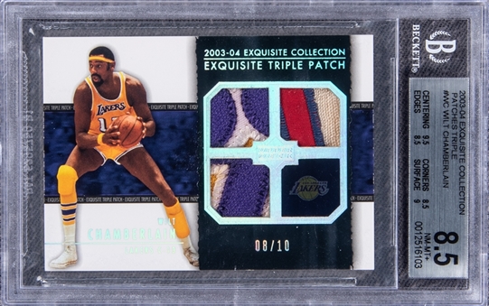 2003-04 UD "Exquisite Collection" Patches Triple #WC Wilt Chamberlain Game Used Patch Card (#08/10) - BGS NM-MT+ 8.5